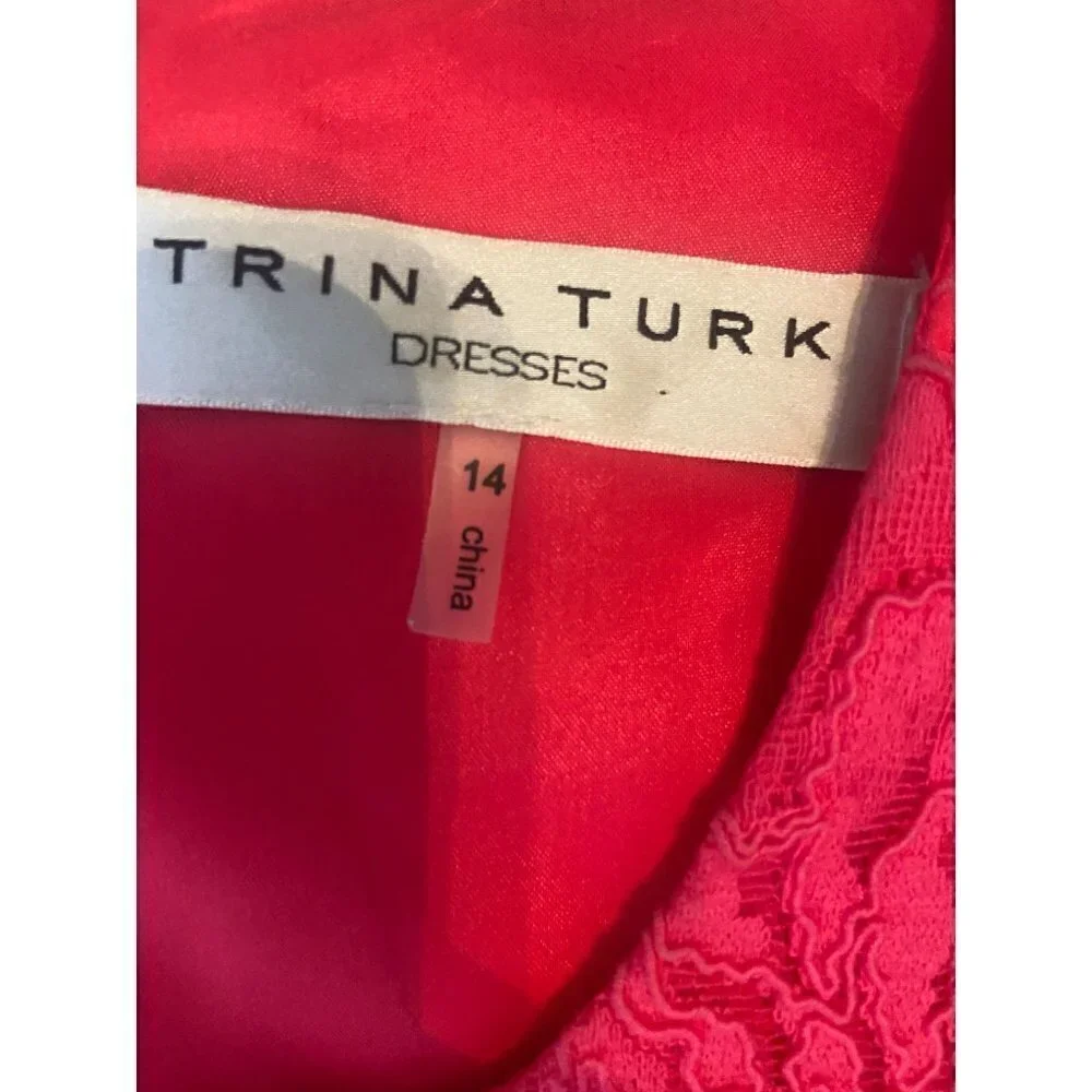 Trina Turk Lace Fit & Flare Sleeveless Dress Zip Up Hot Pink Size 10